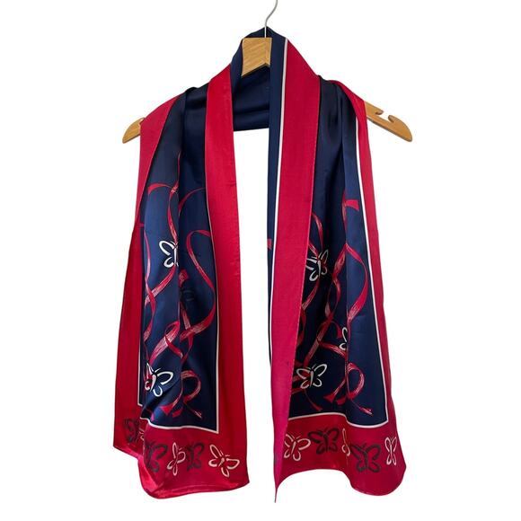 Weekenders 10th Anniversary Limited Edition Silk Red & Navy Butterfly Neck Scarf - Picture 1 of 11
